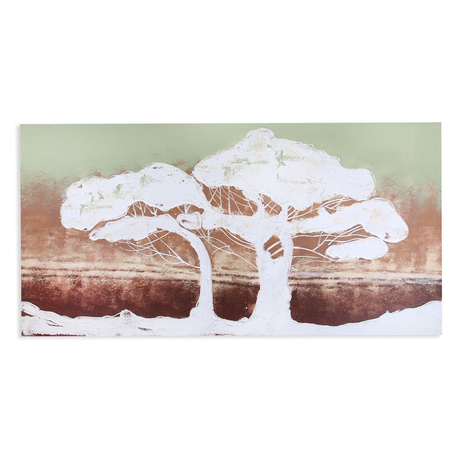 Tablou pictat manual Twins Trees, 60x120cm