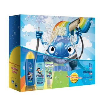 Set cadou Kids Boys: Sampon Schauma Boys, 250 ml + Gel de dus pentru copii Fa Kids Pirate, 250 ml + Pasta de dinti Vademecum Junior Apple, 50 ml Set cadou Kids Boys: Sampon Schauma Boys, 250 ml + Gel de dus pentru copii Fa Kids Pirate, 250 ml + Pasta de dinti Vademecum Junior Apple, 50 ml