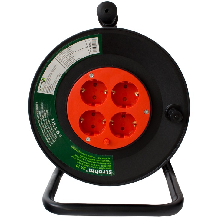 Разклонител Strohm с метална стойка, Макара 25м, Кабел 3x1 мм