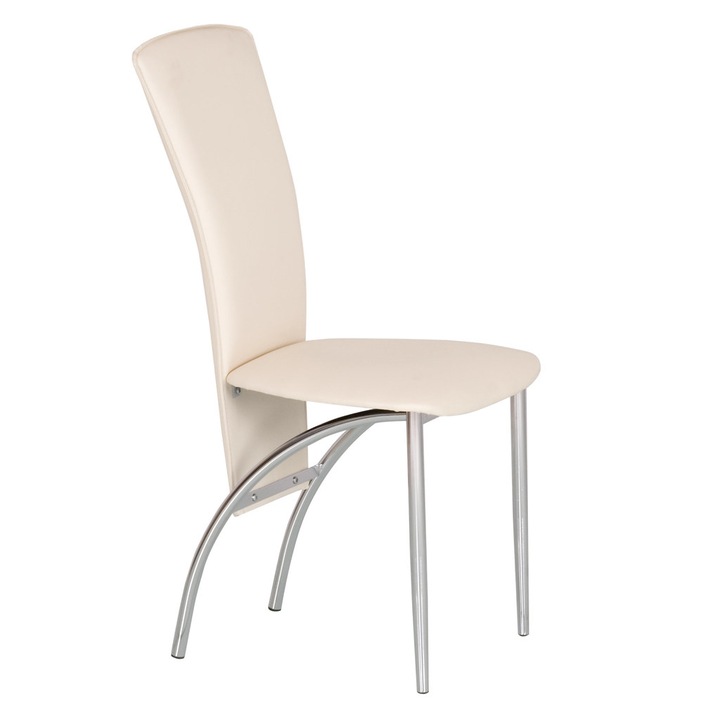 Scaun bucatarie Nora Chrome, Crem piele ecologica