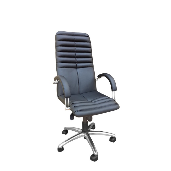 Директорски стол GALATA STEEL CHROME, Черна екологична кожа