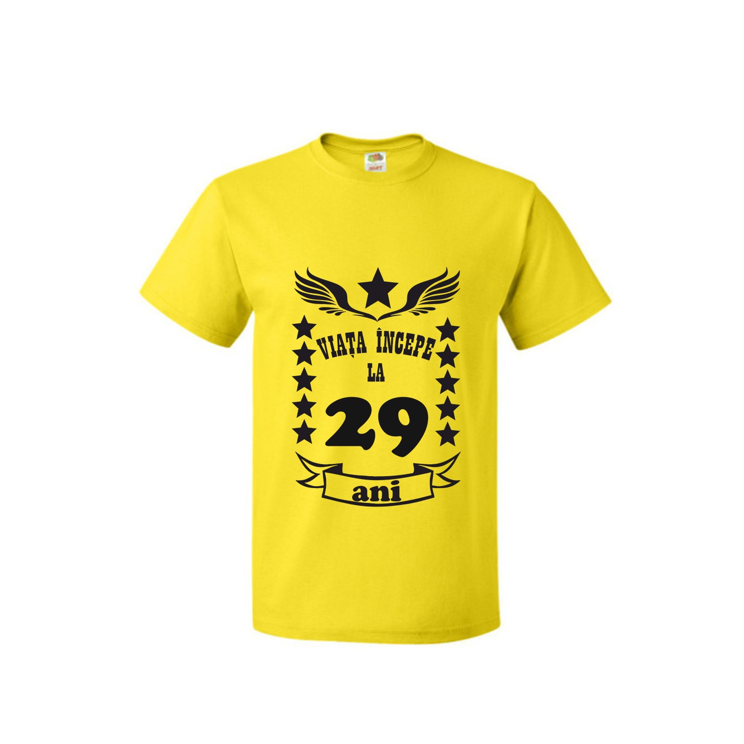 Tricou barbatesc personalizat viata incepe la 29 ani galben 2XL