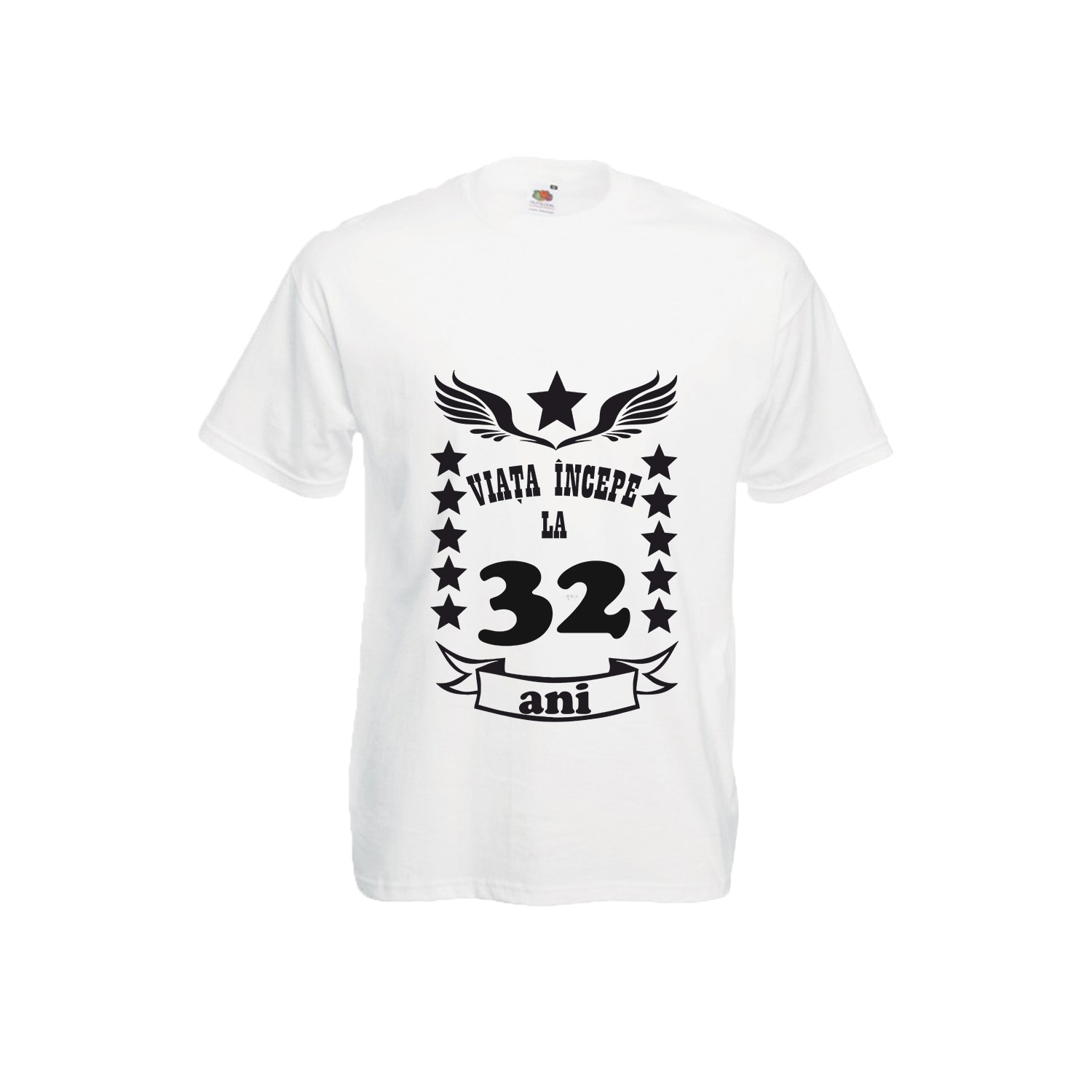Tricou barbatesc personalizat viata incepe la 32 ani alb S