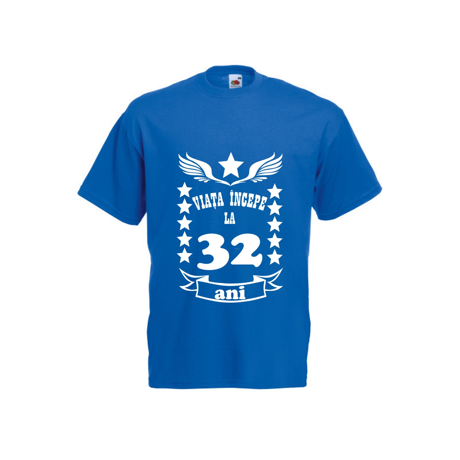 Tricou barbatesc personalizat viata incepe la 32 ani albastru 2XL