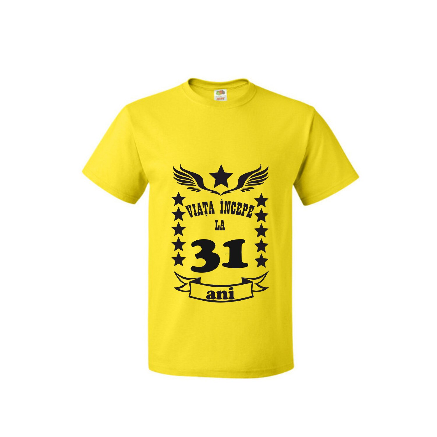 Tricou barbatesc personalizat viata incepe la 31 ani galben XL