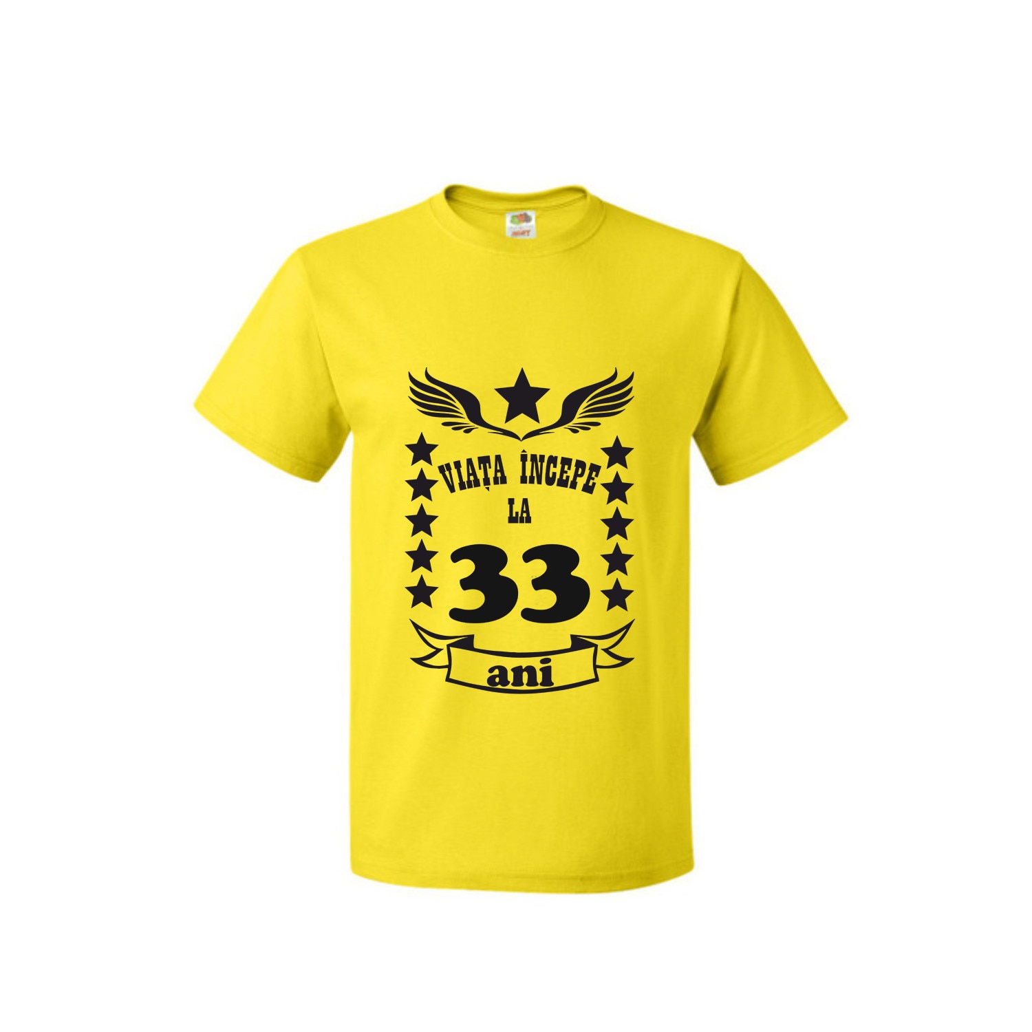 Tricou barbatesc personalizat viata incepe la 33 ani galben XL