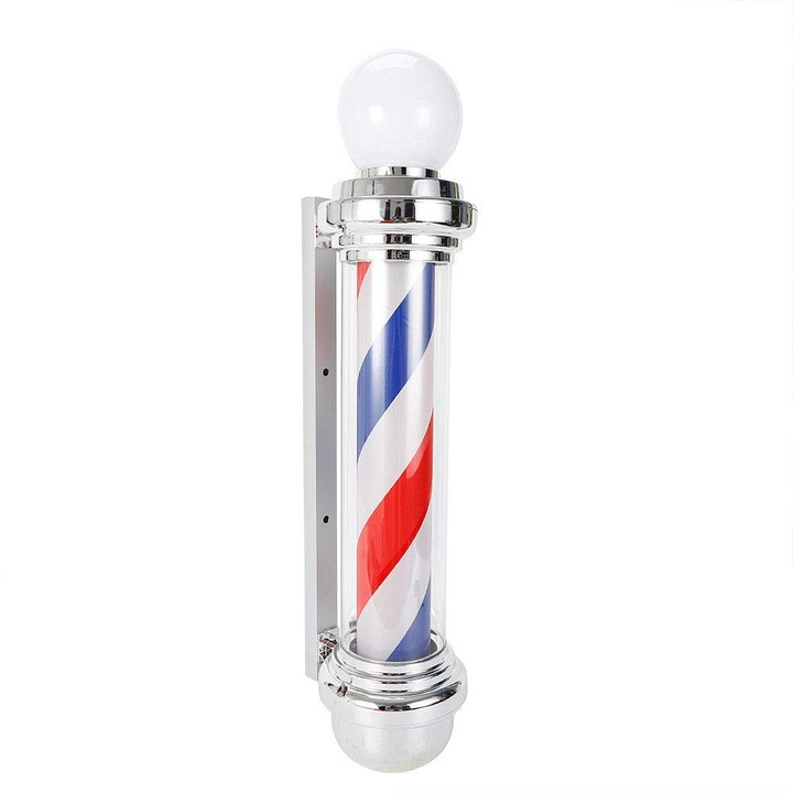 Reclama luminoasa frizerie, barber shop, Barber Pole, 90 x 25 x 20, Rosu/Alb/Albastru