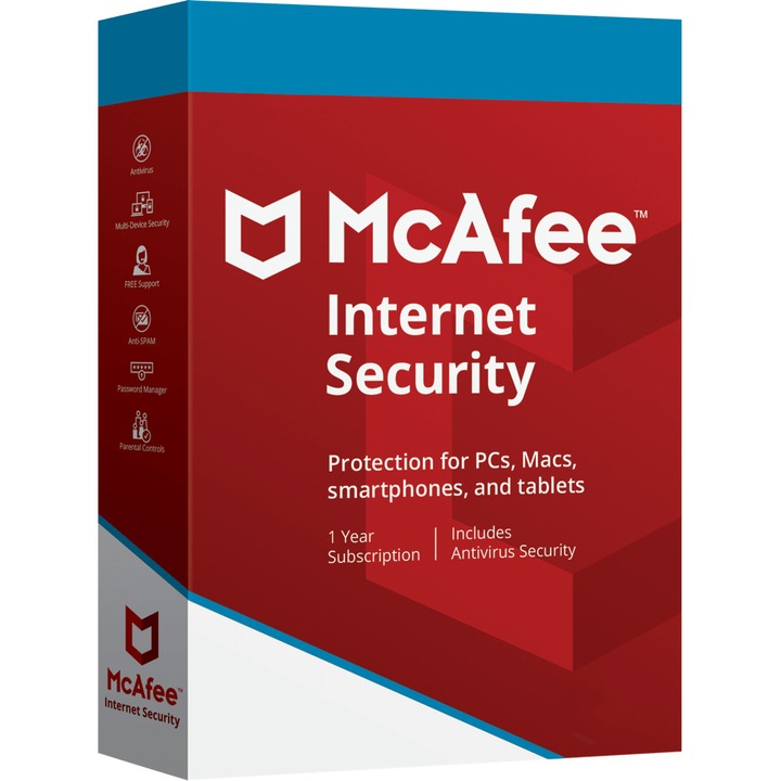 Antivirus McAfee Internet Security, 3 PCs, 1 Year, Licenta Electronica