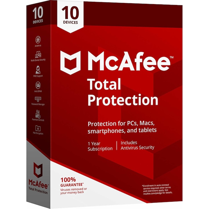 Antivirus McAfee Total Protection, 10 Devices, 1 Year, Licenta Electronica