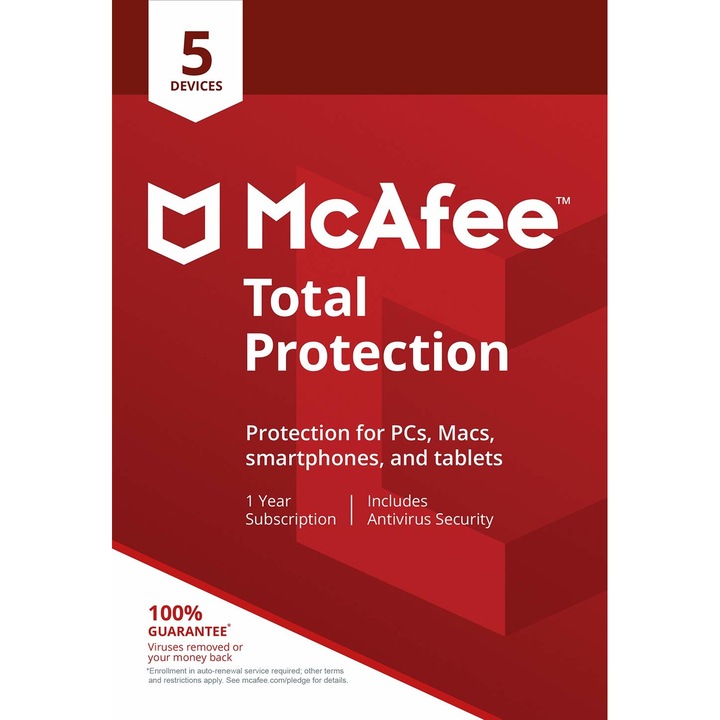 Antivirus McAfee Total Protection, 5 Devices, 1 Year, Licenta Electronica