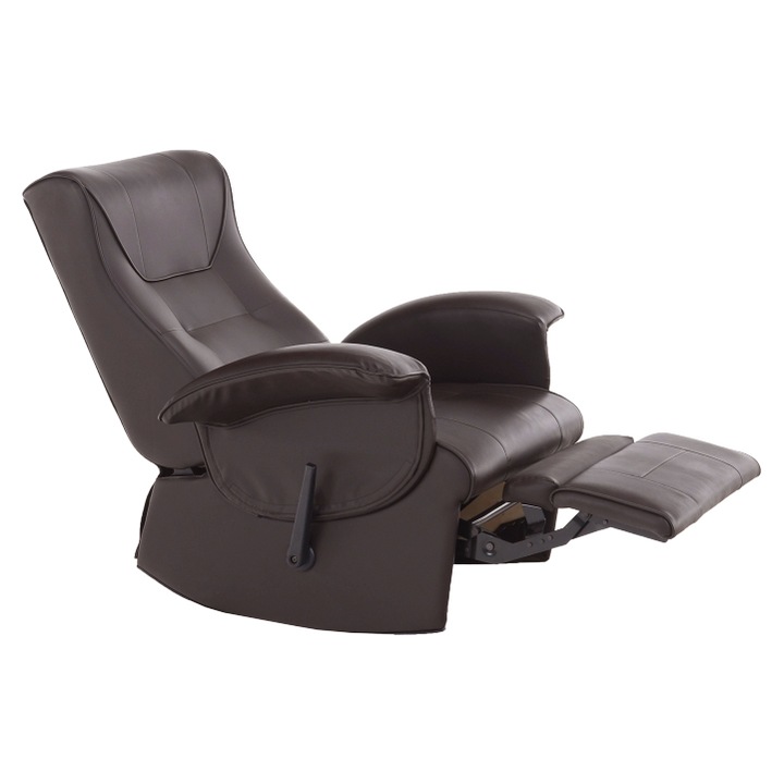 Fotoliu relaxant/confortabil cu recliner mecanic , pentru living/hol/birou , piele eco maro, Bortis