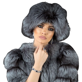 Caciula din Blana Naturala de Vulpe, Husky - Gri Caciula din Blana Naturala de Vulpe, Husky - Gri