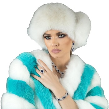 Caciula din Blana Naturala de Vulpe, Husky - Alb Caciula din Blana Naturala de Vulpe, Husky - Alb