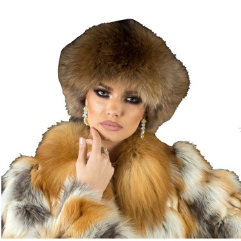 Caciula din Blana Naturala de Vulpe, Husky - Maro Caciula din Blana Naturala de Vulpe, Husky - Maro