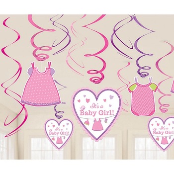 Serpentine decorative It's a Baby Girl pentru petrecere, Amscan 671498, Set 12 buc Serpentine decorative It's a Baby Girl pentru petrecere, Amscan 671498, Set 12 buc