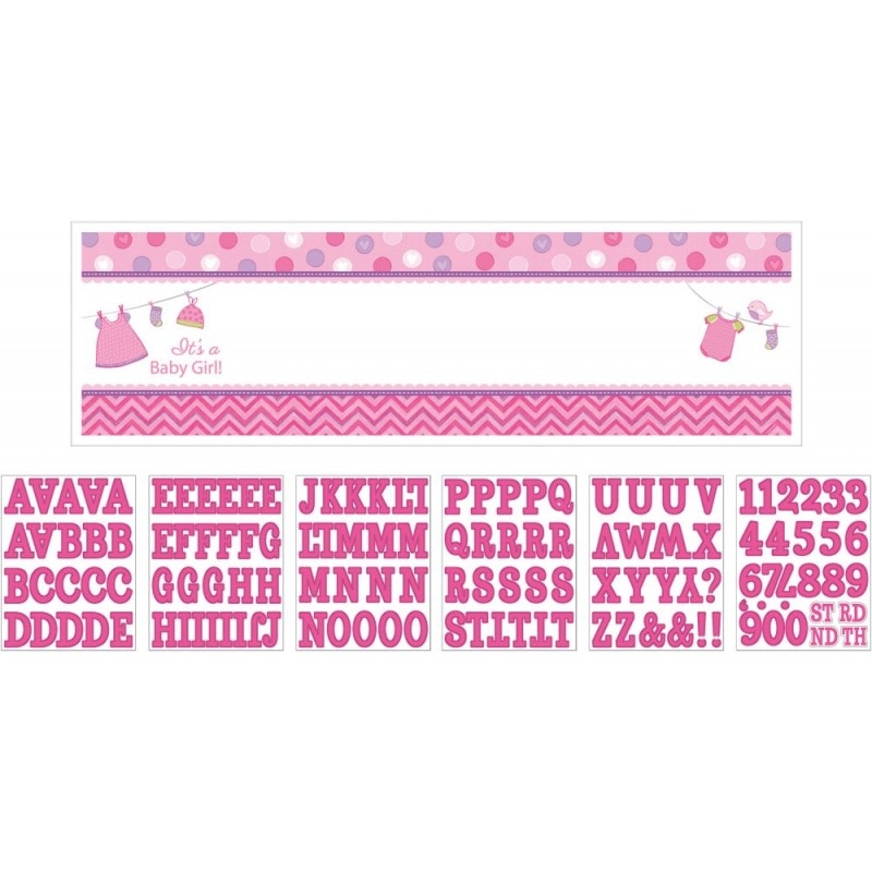 Banner roz pentru petrecere personalizabil It's a Baby Girl 165.1 X 50.8cm, Amscan 121487