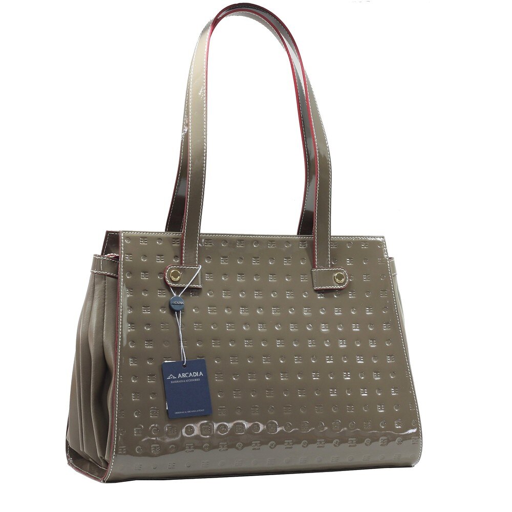 Geanta de dama Arcadia din piele naturala lac, gri