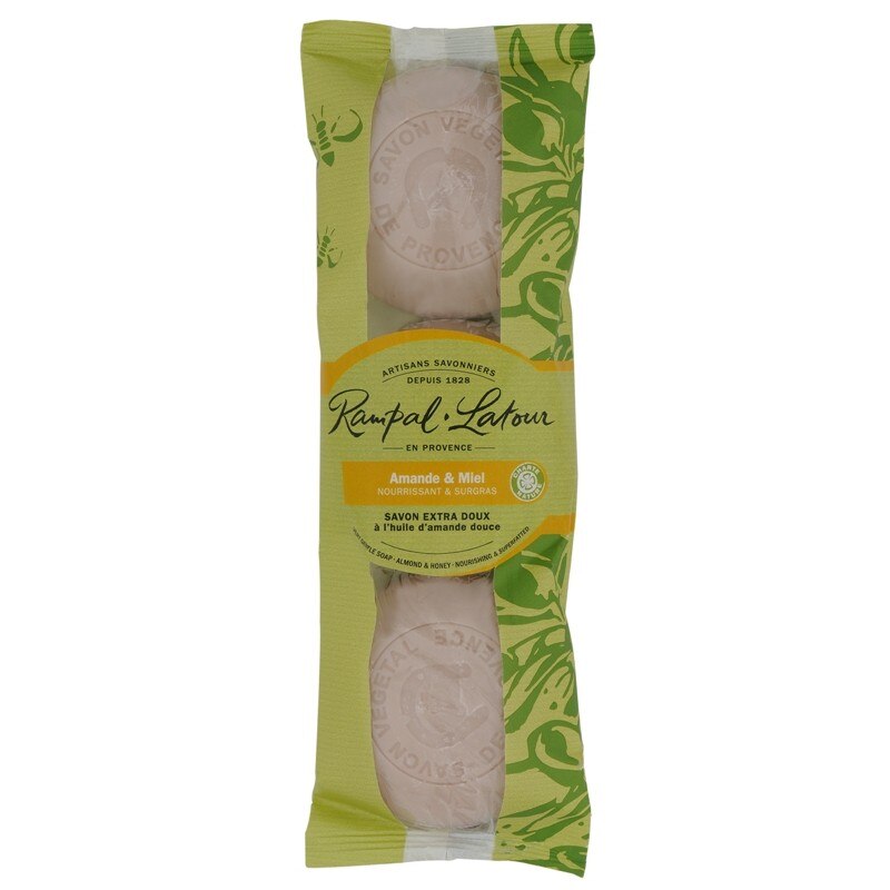 Pachet 3 sapunuri rotunde 100% vegetale migdale si miere Rampal Latour, 3 x 150 g