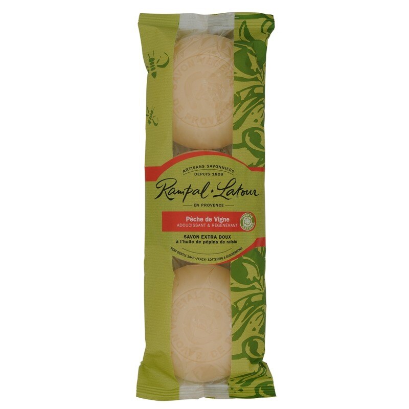 Pachet 3 sapunuri rotunde 100% vegetale piersica Rampal Latour, 3 x 150 g