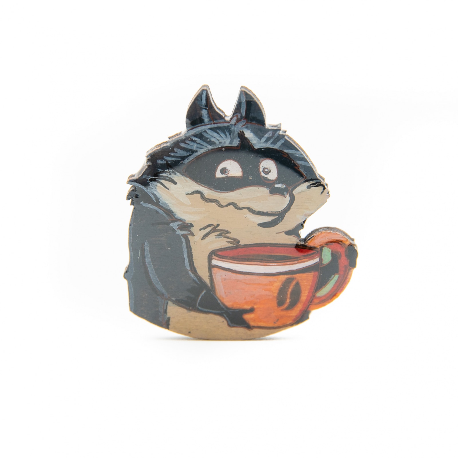 Brosa Lemn COFFEE ADDICT - Raccoon 498, 45mm, Negru