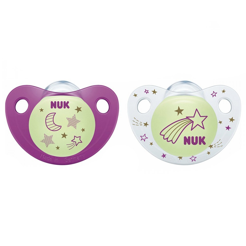 Set 2 suzete ortodontice din silicon Nuk Night & Day 730043M, Multicolor 0-6 luni