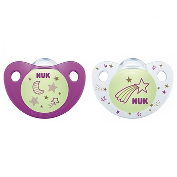 Set 2 suzete ortodontice din silicon Nuk Night & Day 730043M, Multicolor 0-6 luni Set 2 suzete ortodontice din silicon Nuk Night & Day 730043M, Multicolor 0-6 luni