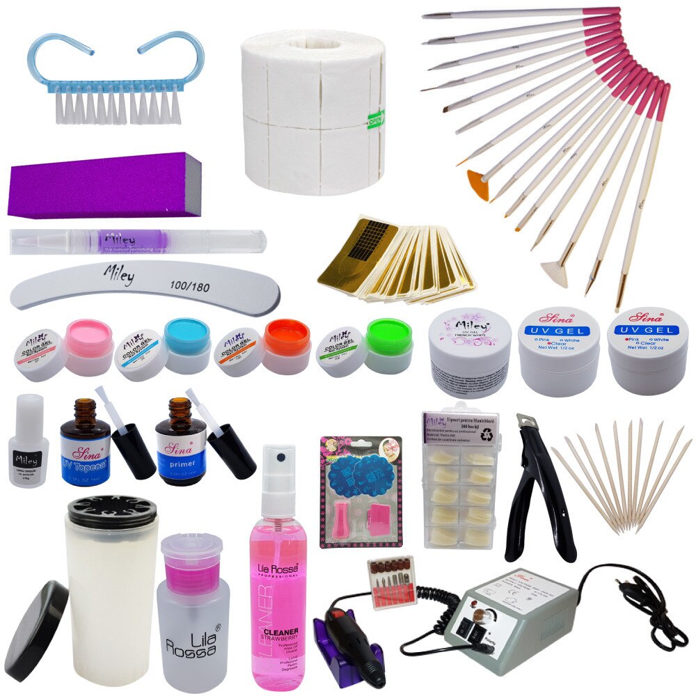 Kit gel UV cu freza electrica profesionala Sina