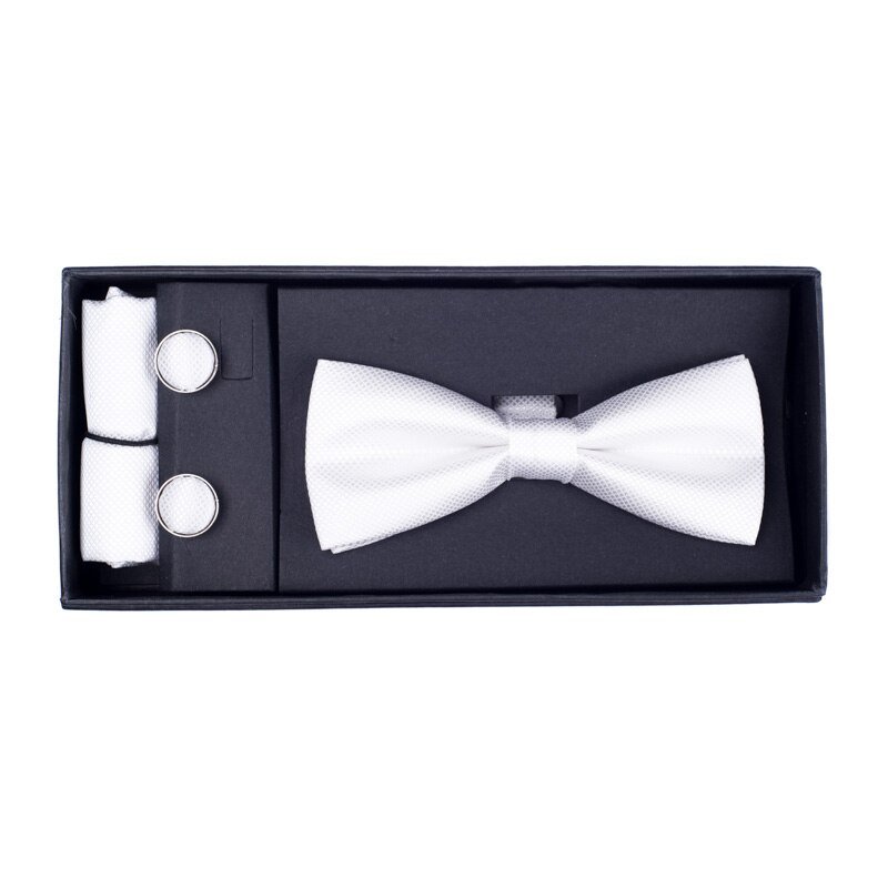 Set 3 piese, Papion, Butoni, Batista, Alb