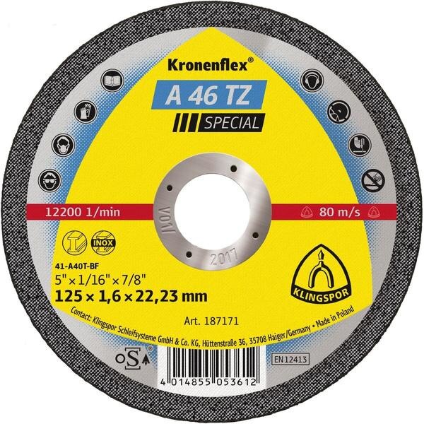 Disc debitare inox, Klingspor A 46 TZ Special, 125 x 22.23 x 1.6 mm