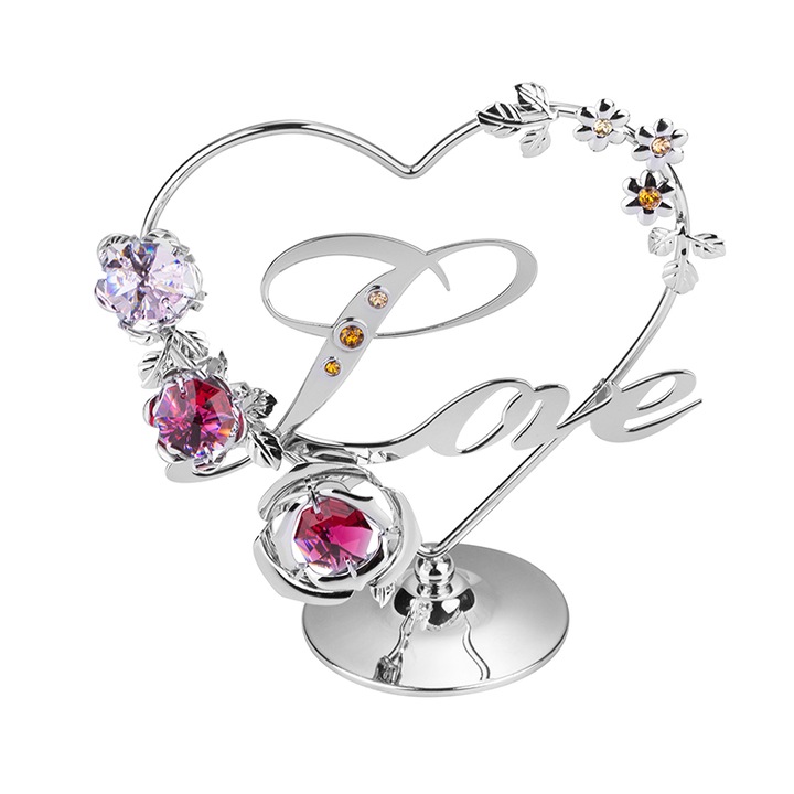 Сърце и цвете Димс-92 С компоненти на Crystal RY087, Сребрист