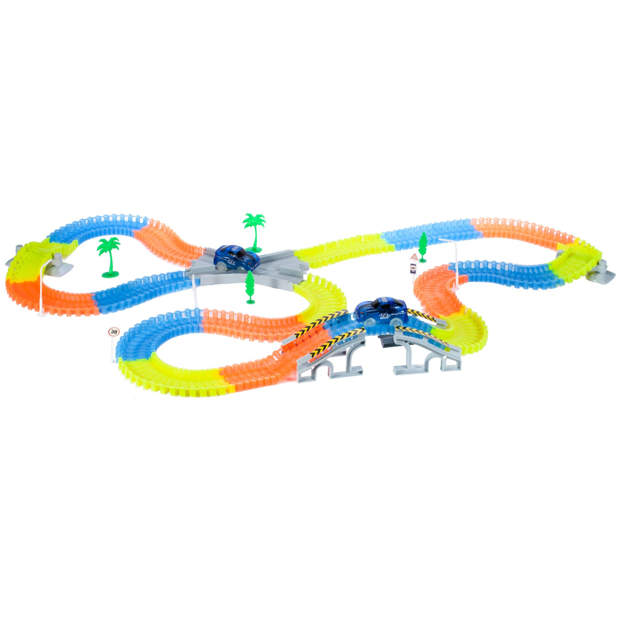 Pista luminoasa cu 2 masinute MalPlay, 360 piese