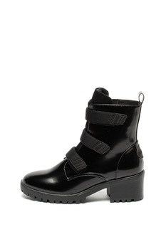 Pepe Jeans London, Ghete din piele ecologica cu toc masiv Fulham, Negru, 40 Pepe Jeans London, Ghete din piele ecologica cu toc masiv Fulham, Negru, 40