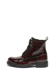 Pepe Jeans London, Ghete din piele lacuita Melting Bass, Bordeaux, 40 Pepe Jeans London, Ghete din piele lacuita Melting Bass, Bordeaux, 40