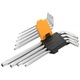 Set 9 chei hexagonale Torx cu brat lung TOLSEN, marimi T10–T50, material Cr-V, tratate termic, placate cu crom, pentru uz profesional si industrial, otel Cr-V tratat termic, finisaj cromat mat de inalta calitate, brat lung pentru cuplu marit