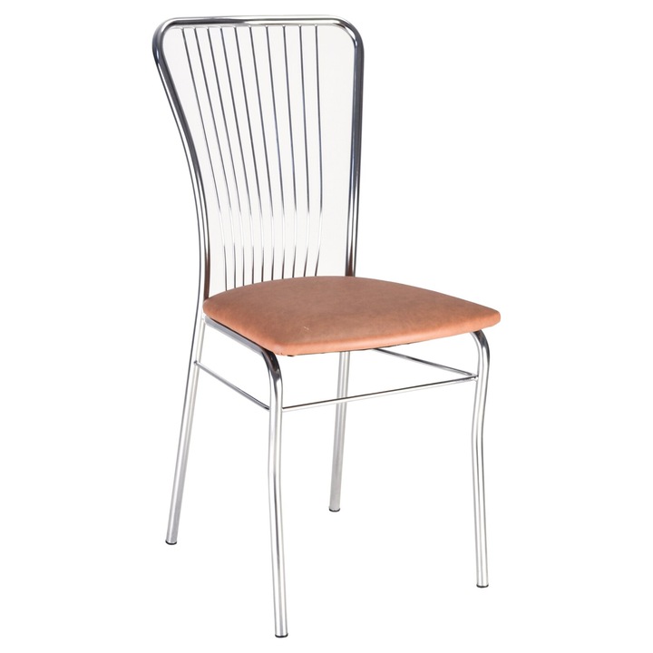 Scaun dining MF Neron, cadrul cromat, PU, aramiu