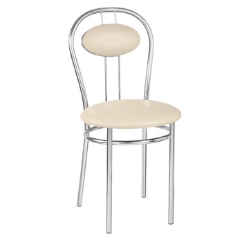 Scaun dining MF Tiziano, cadrul cromat, PU, crem Scaun dining MF Tiziano, cadrul cromat, PU, crem