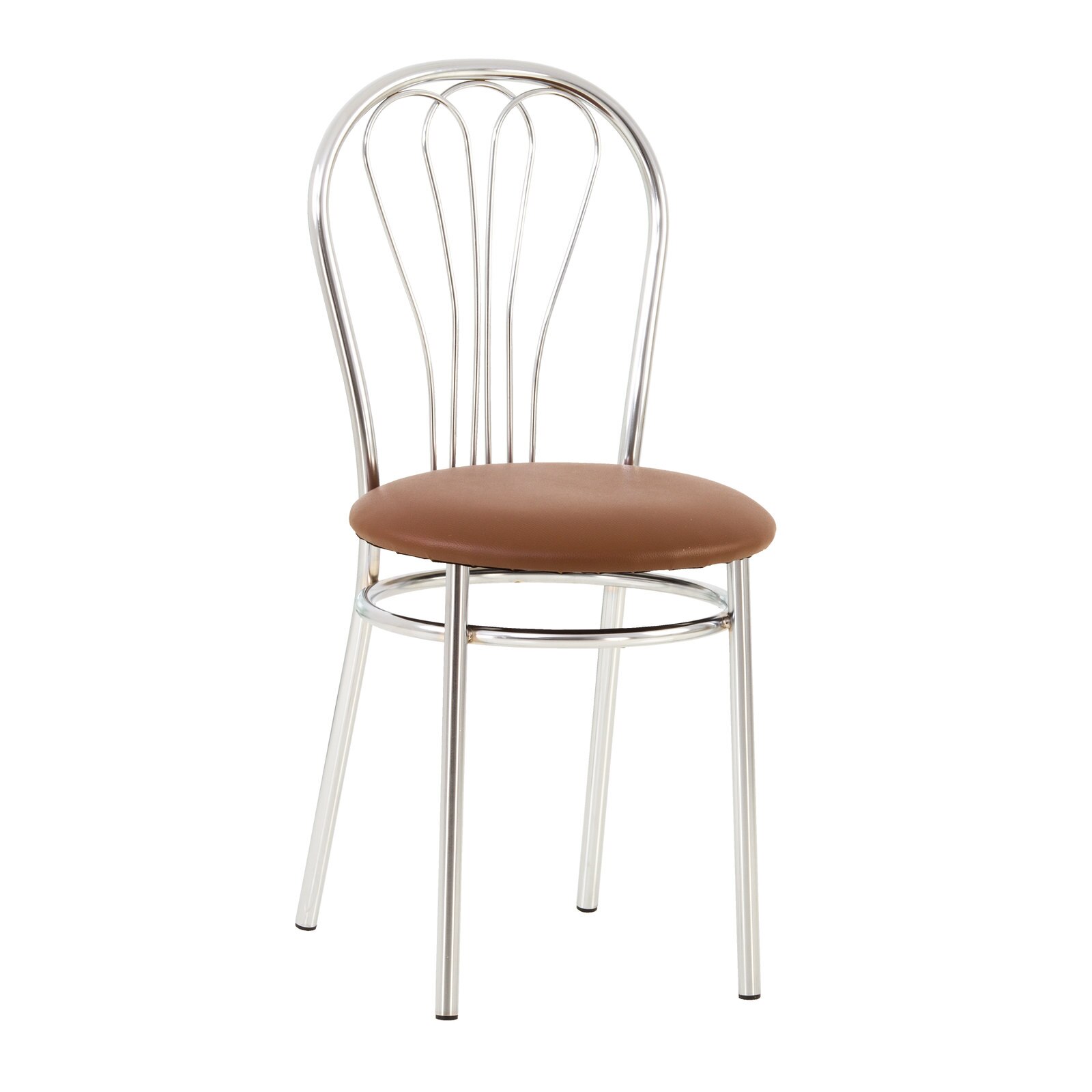 Scaun dining MF Venus, cadru cromat, PU, maro