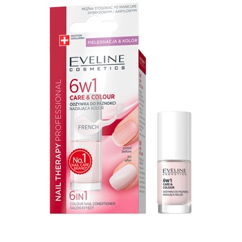 Tratament profesional pentru unghii, Eveline Cosmetics, Care & Colour 6w1, French, 5 ml Tratament profesional pentru unghii, Eveline Cosmetics, Care & Colour 6w1, French, 5 ml