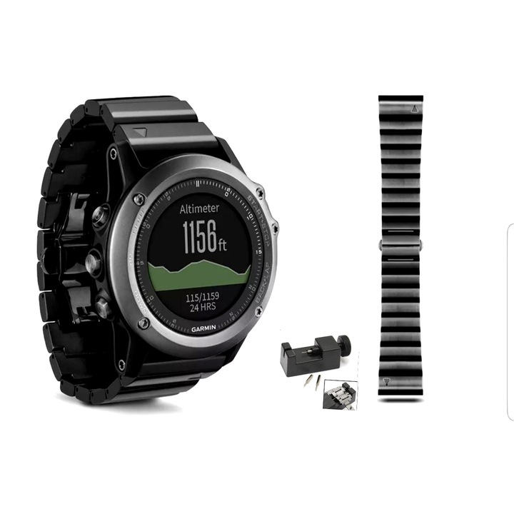 Mетална верижка Smart Pulse за smartwatch Garmin Fenix 3 и Garmin Fenix 5x 26 мм, Black / черно