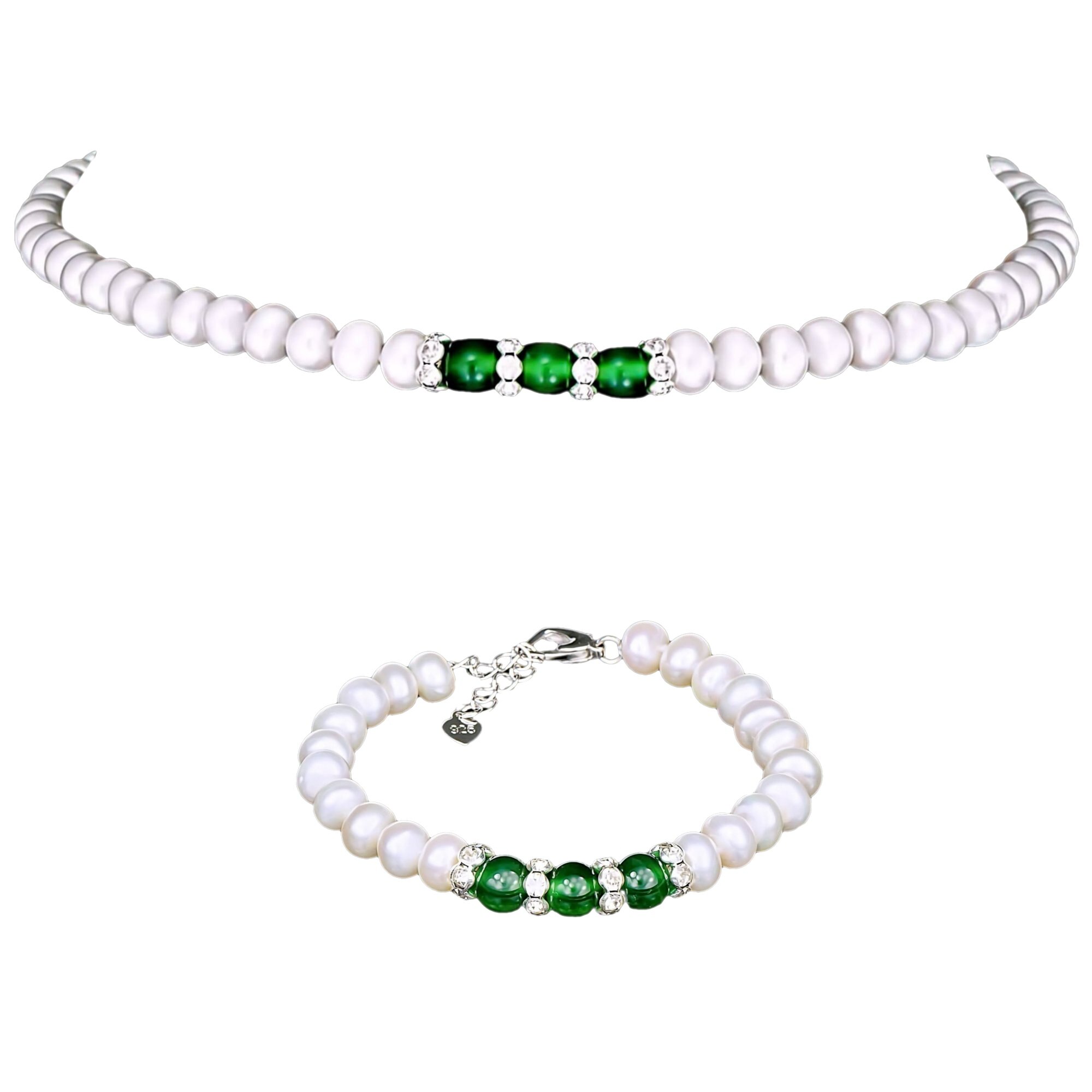 Set din Argint 925 cu Perle Naturale, Agata Green