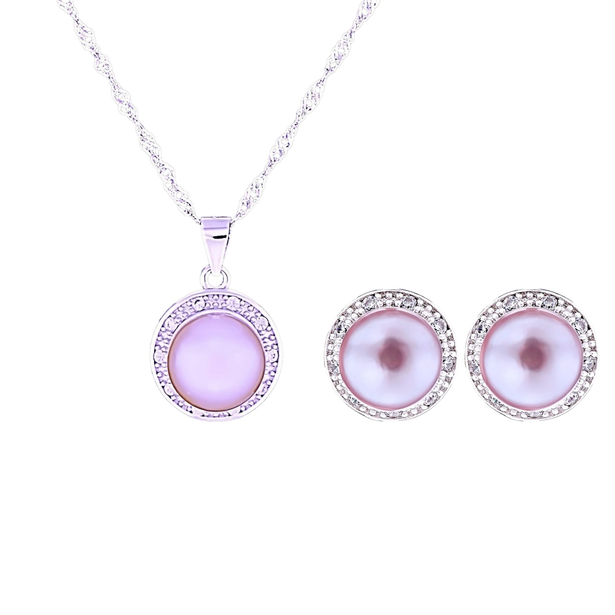 Set din Argint 925 cu Perle Naturale si Diamante, Cristina Classic Purple