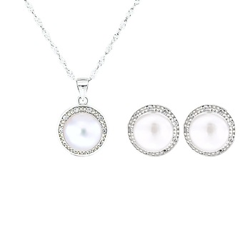Set din Argint 925 cu Perle Naturale si Diamante, Cristina Classic White Set din Argint 925 cu Perle Naturale si Diamante, Cristina Classic White