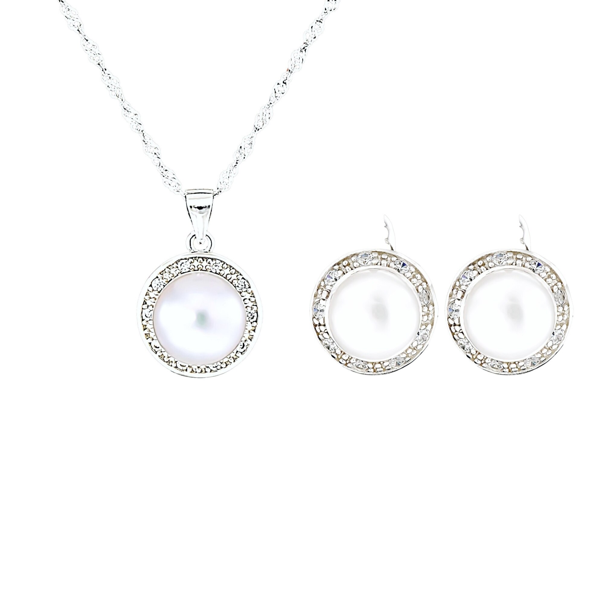 Set din Argint 925 cu Perle Naturale si Diamante, Cristina Style White