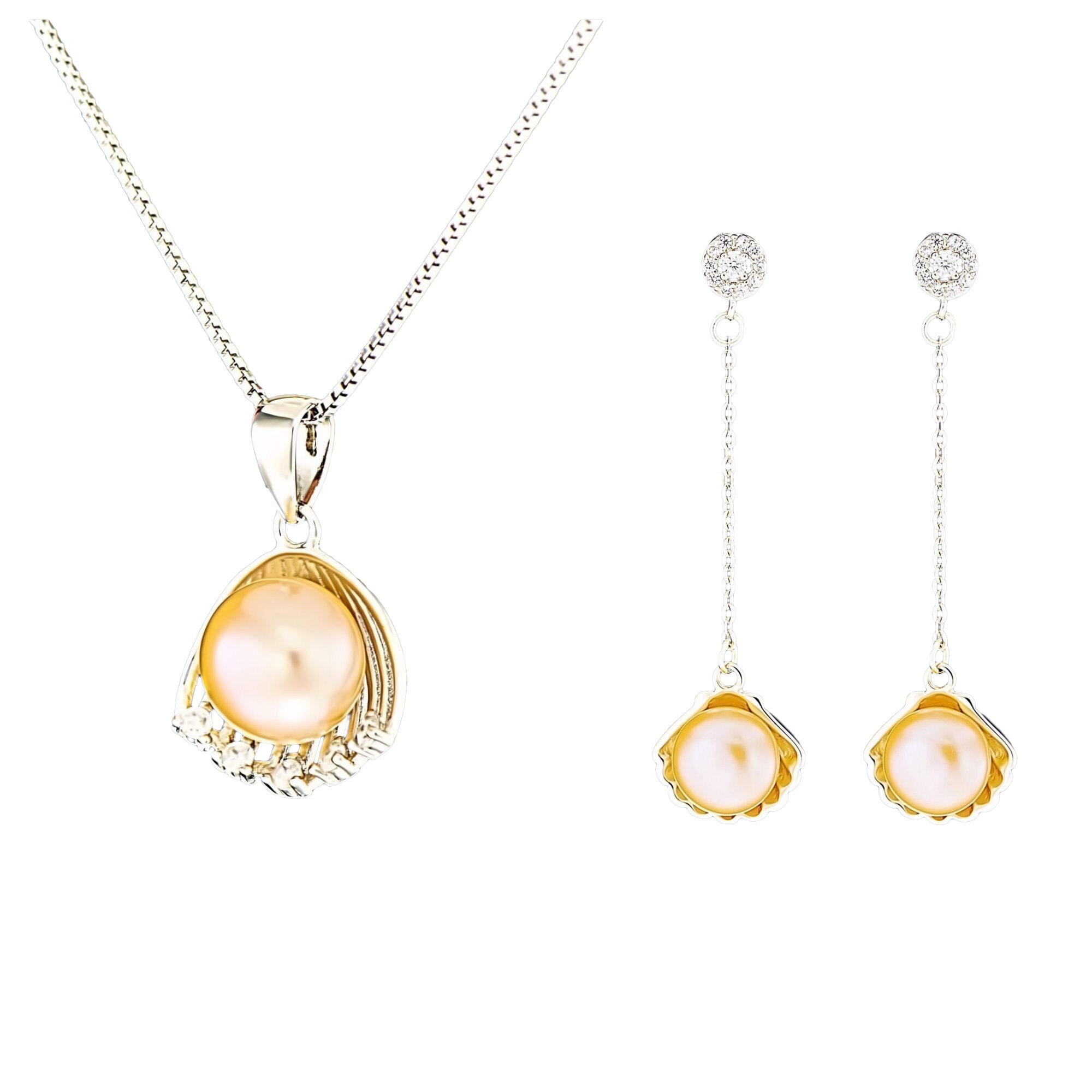 Set din Argint 925 cu Perle Naturale si Diamante, Eva Pink