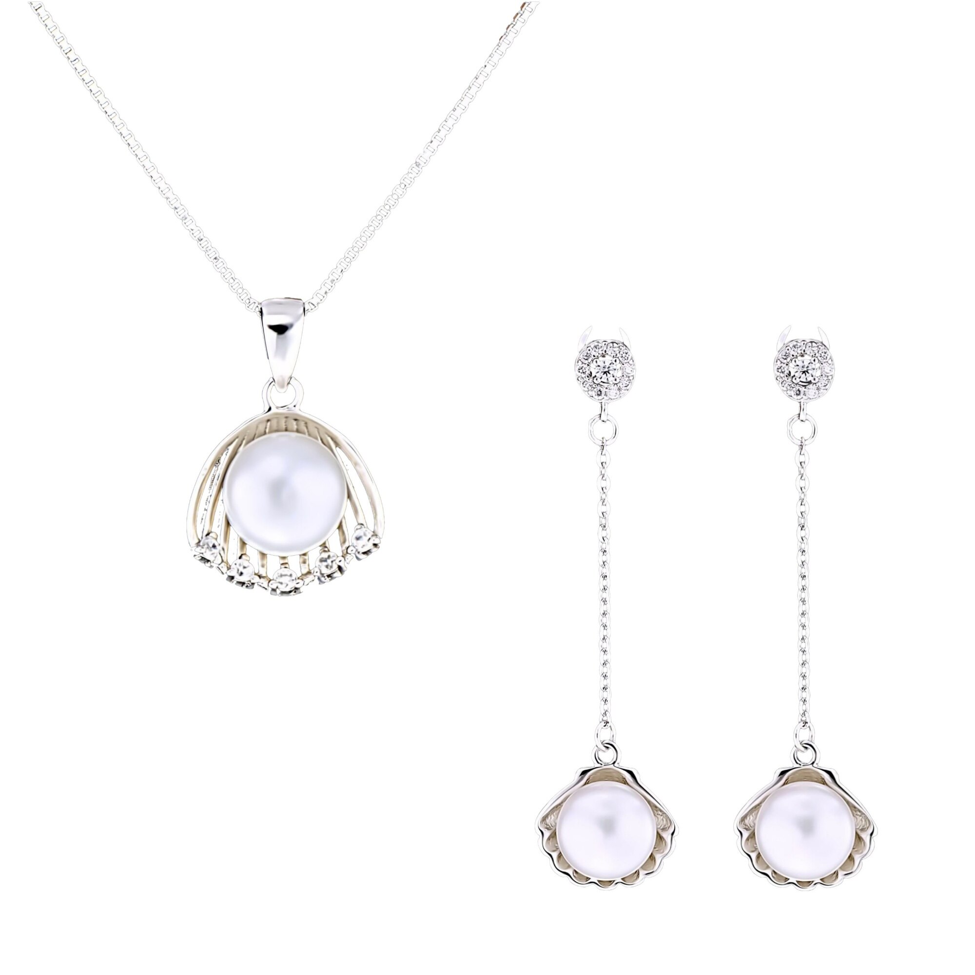 Set din Argint 925 cu Perle Naturale si Diamante, Eva White