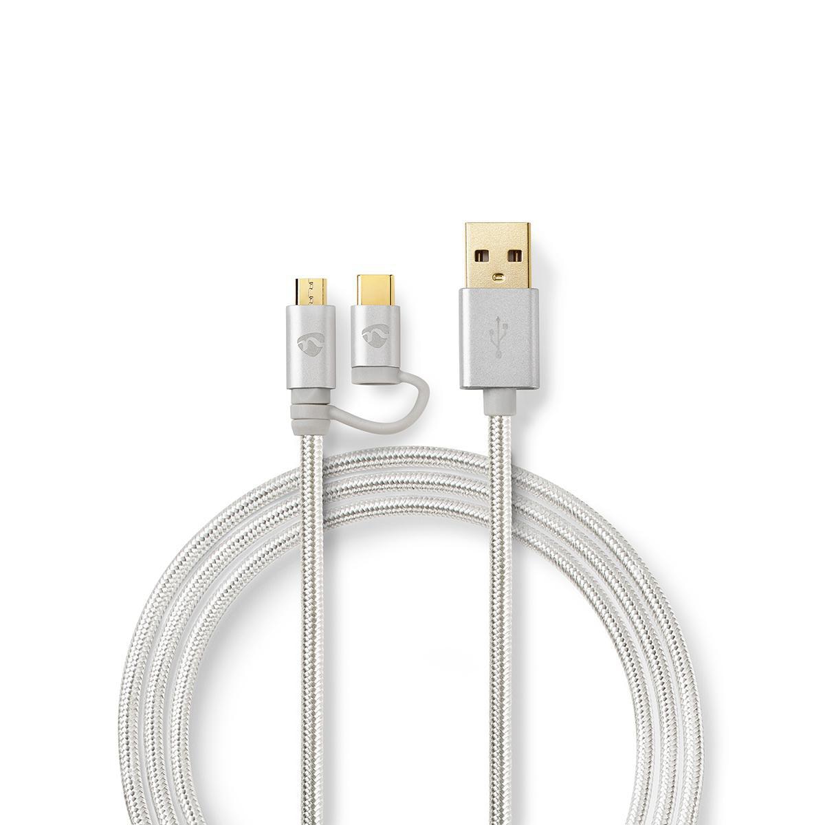 Cablu de alimentare si sincronizare 2 in 1, Micro USB si USB tip C 1m, NEDIS