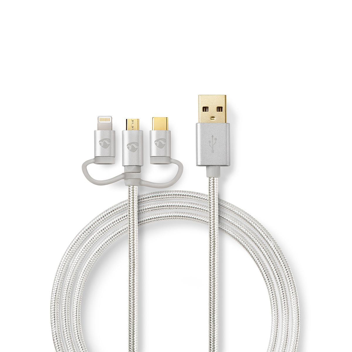 Cablu de alimentare si sincronizare 3 in 1, Micro USB, USB tip C si Apple Lighting 1m, NEDIS