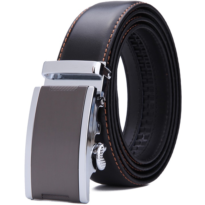 Curea din piele Nelbons, cu inchidere automata, latime 3,5 cm, Negru