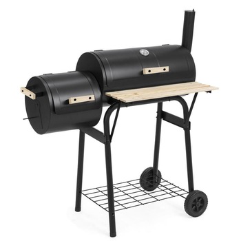 Gratar carbune BBQ smoker 2 in1, Kaminer, grill si afumatoare, termometru, dimensiuni 113x103 cm, metal, negru Gratar carbune BBQ smoker 2 in1, Kaminer, grill si afumatoare, termometru, dimensiuni 113x103 cm, metal, negru