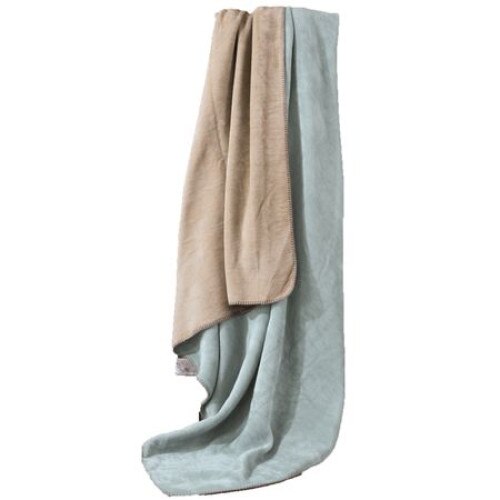 Patura pat dublu bumbac si acryl 200x220cm, Cotton Box, Bej/Albastru